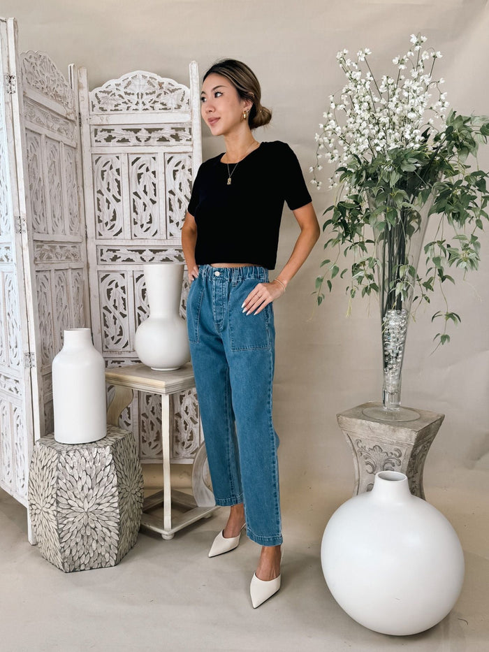 L'Agence Donna S/S Crop Crew Neck Tee