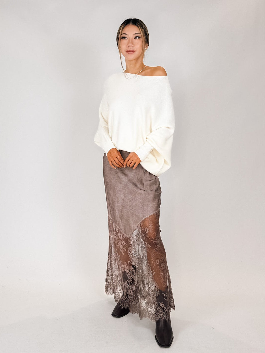 Milio Milano Viscose Lace Hem Maxi Skirt