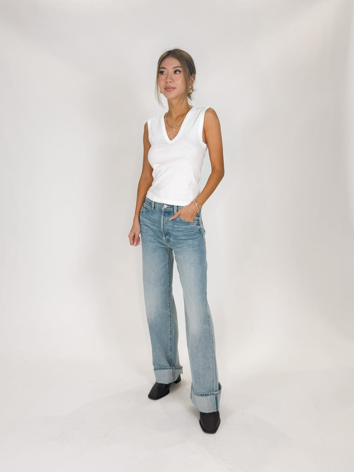 Enza Costa Supima Cotton Sleeveless V Neck Tee