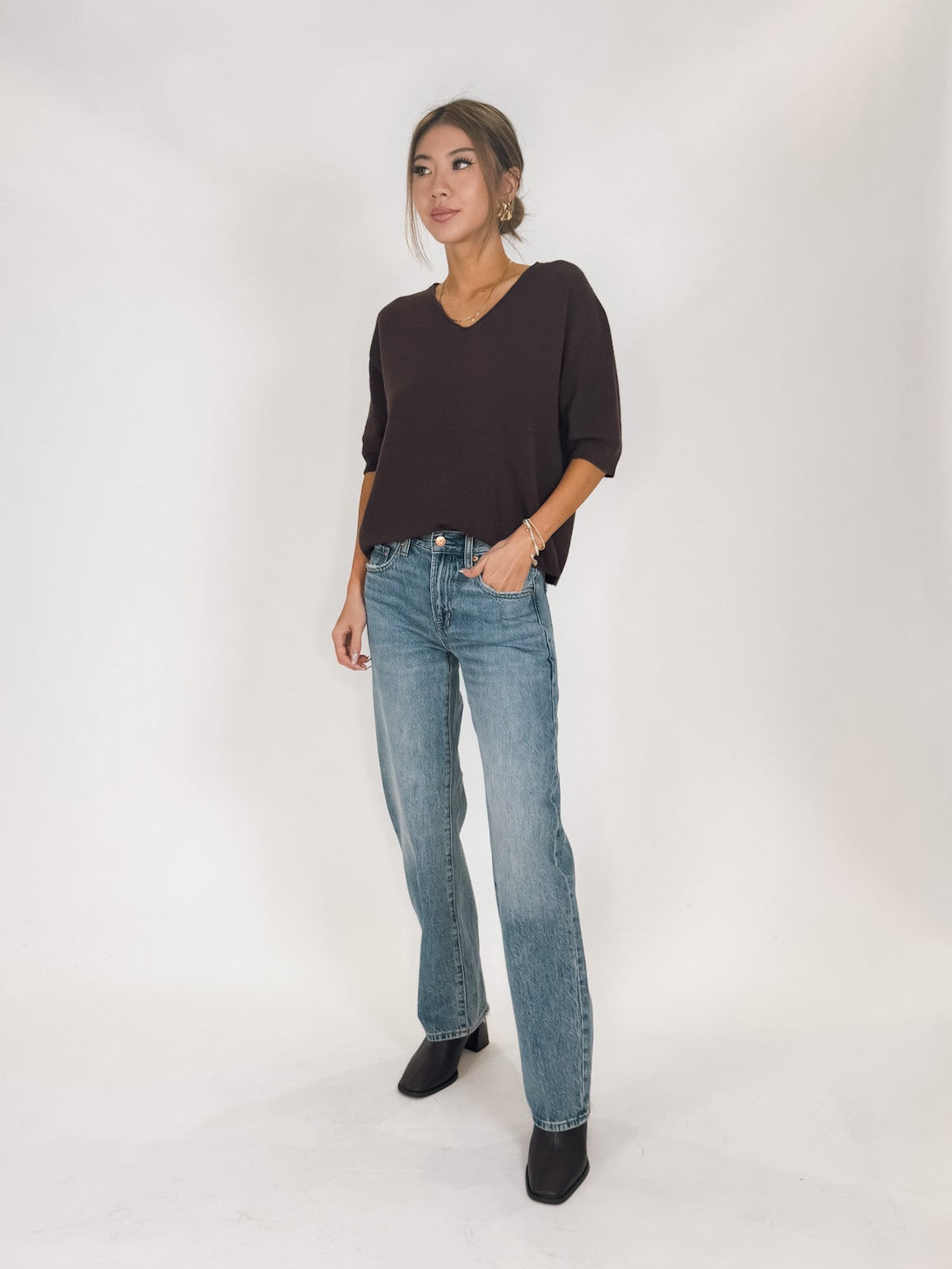 Milio Milano V-Neck 3/4 Sleeve Knit Top