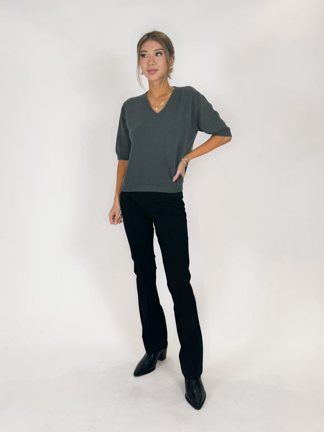 Milio Milano V-Neck 3/4 Sleeve Knit Top