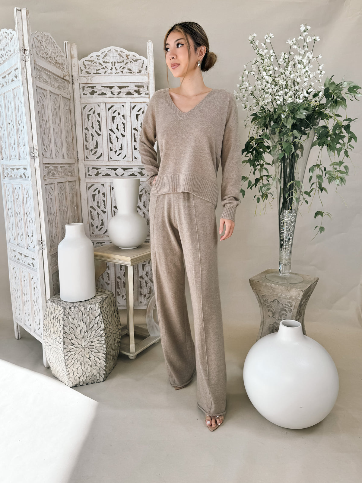 W. Cashmere Laurie Wie-Leg Sweatpants