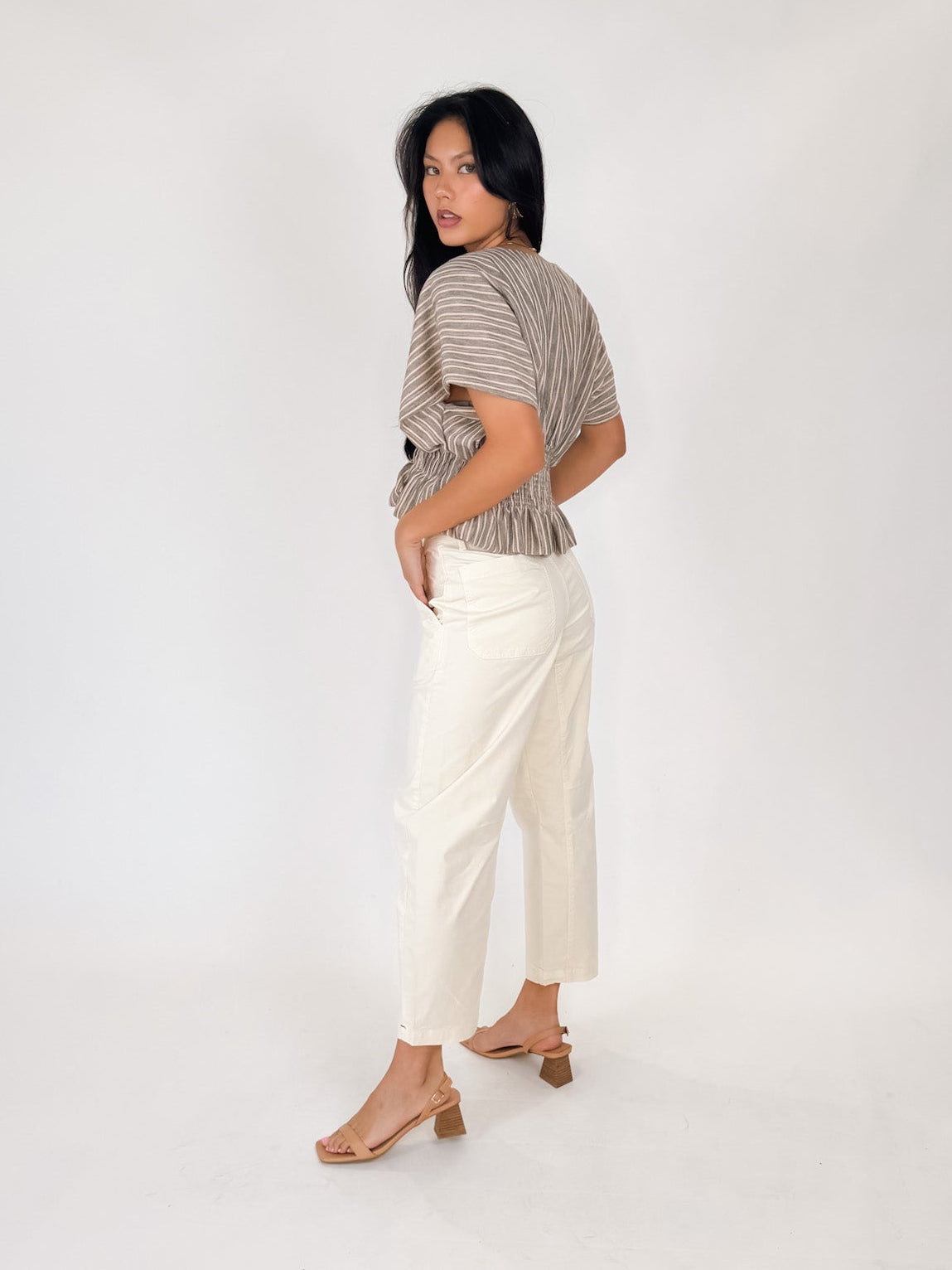 a. ren Isla Shirred Peplum Top