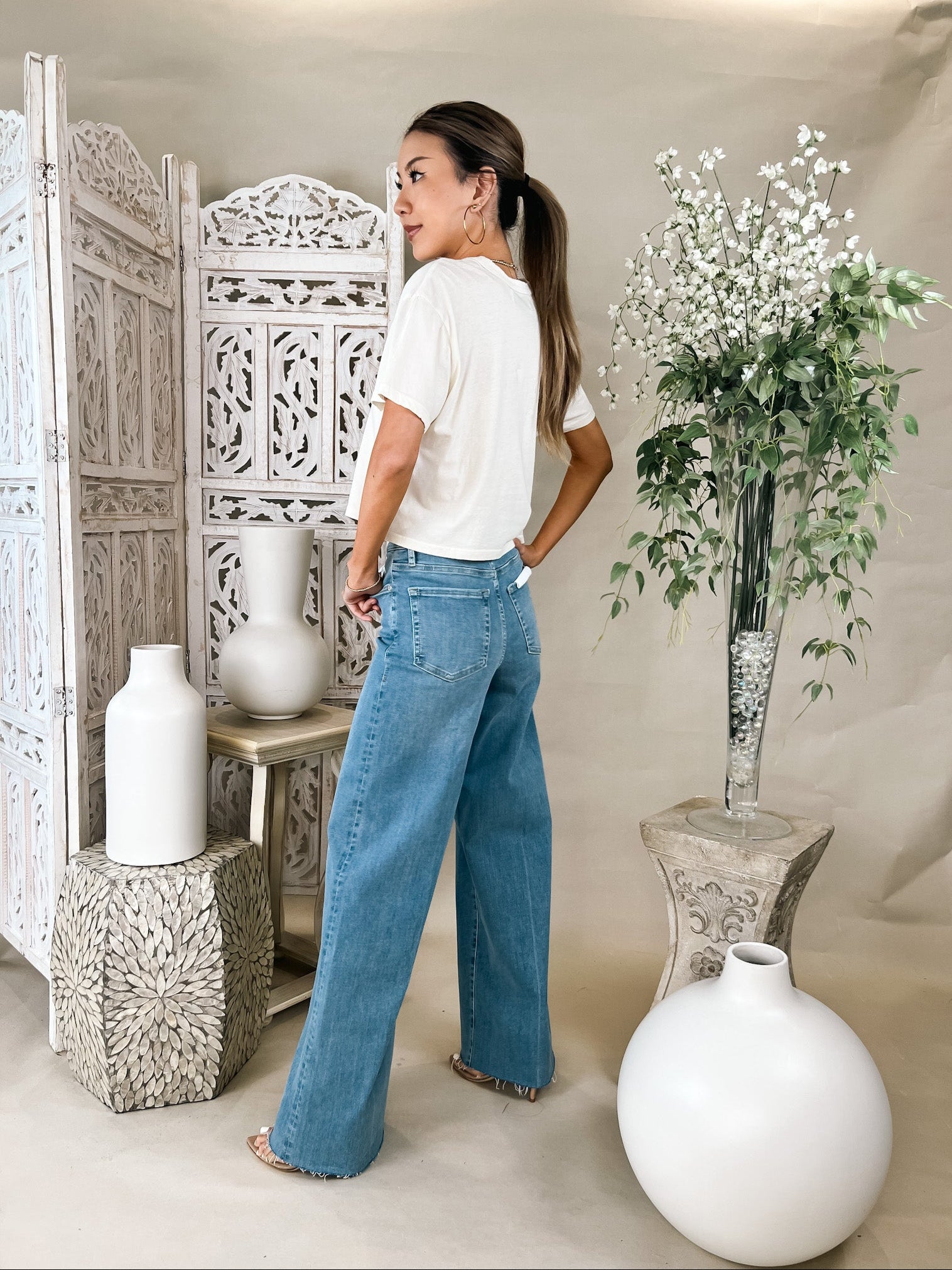 【Frame】 Leスリム Palazzoワイドレッグジーンズ Frame Le Slim Palazzo Raw Fray – Mikinola