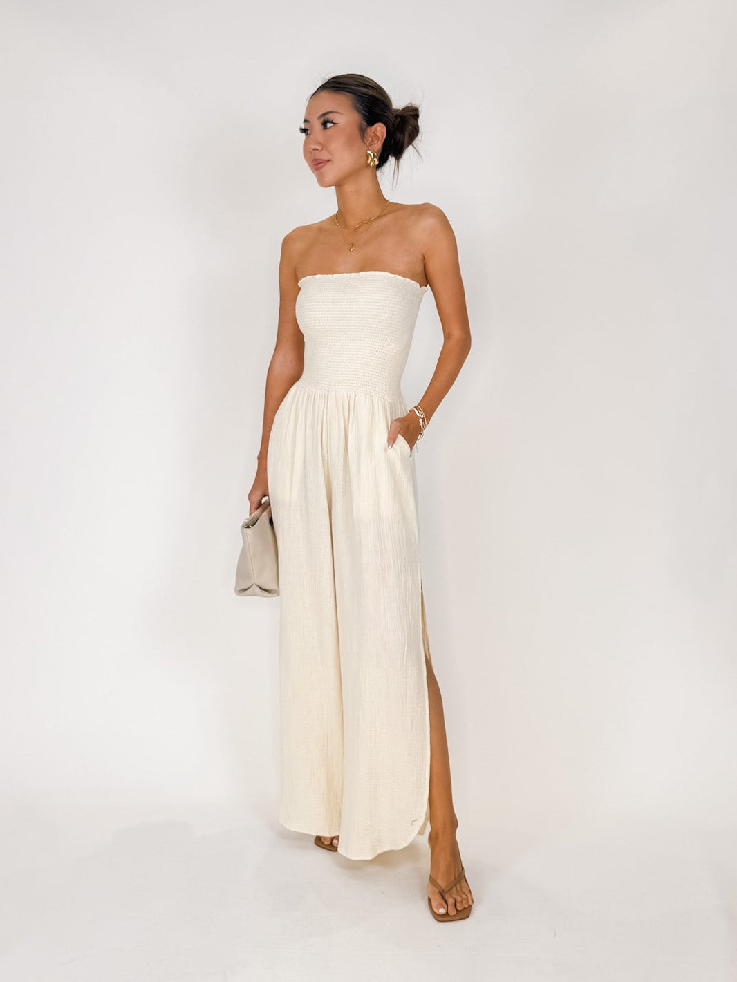 Elan Strapless Smocked Jumpsuit