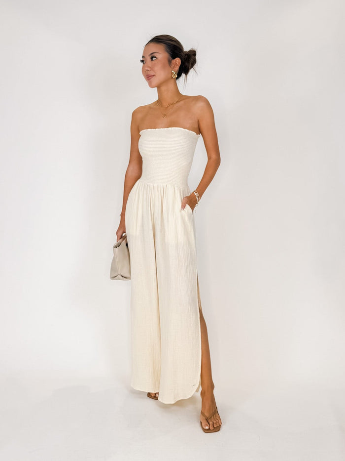 Elan Strapless Smocked Jumpsuit