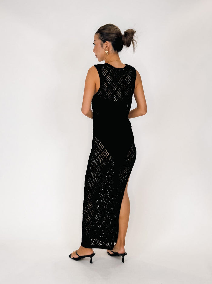 Elan Ruffle Hem Halter Maxi Dress