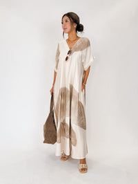 Milio Milano Gingko Print V-Neck Kaftan Maxi Dress