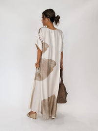 Milio Milano Gingko Print V-Neck Kaftan Maxi Dress