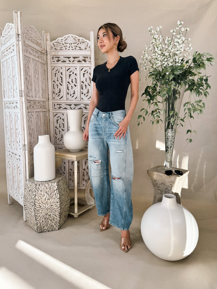 Free People Good Luck Mid Rise Barrel Jean