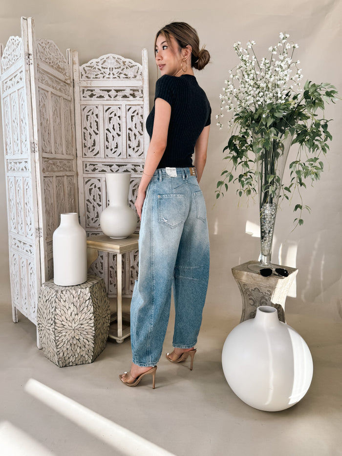 Free People Good Luck Mid Rise Barrel Jean