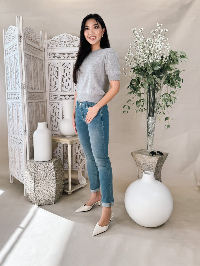 Frame Pointelle Puff Sleeve Sweater