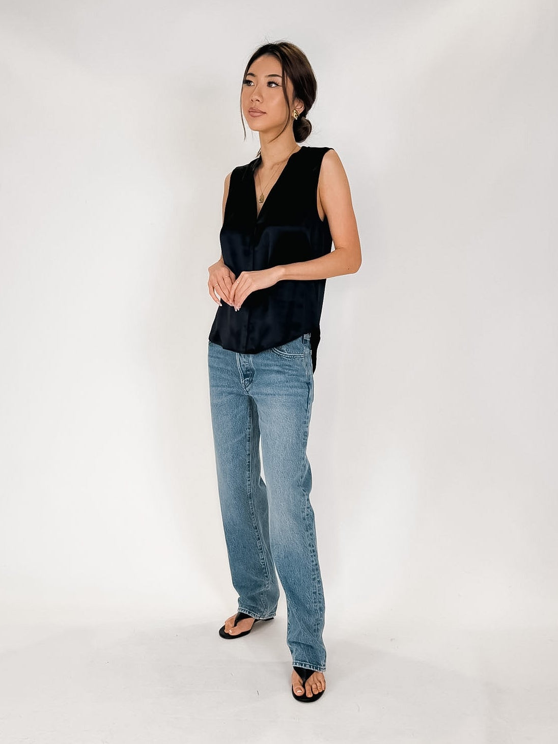 L'Agence Phoebe Sleeveless Band Collar Blouse
