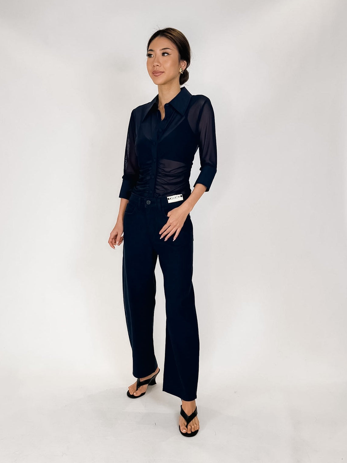 L'Agence Isola L/S Mesh Button Up