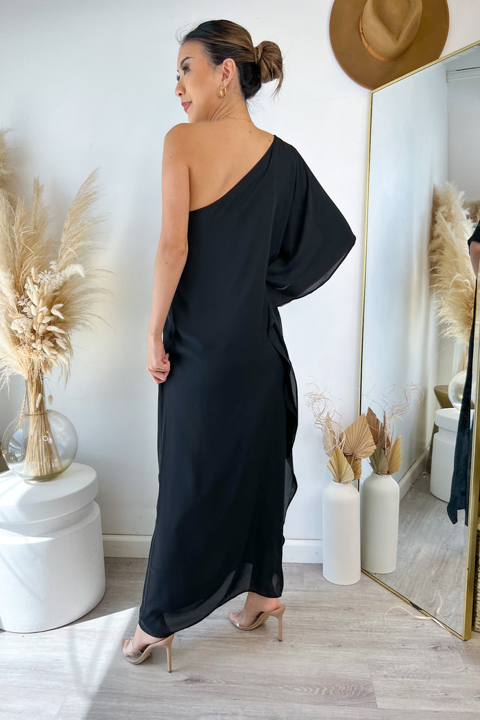 Krisa Maison Draped One Shoulder Maxi Dress