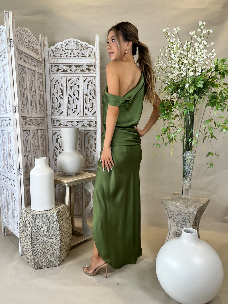 jonathan simkhai green dress Jonathan Simkhai Lexy Draped One Shoulder Top – Mikinola