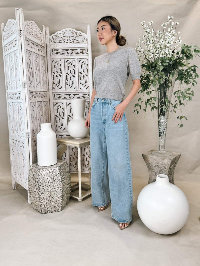 Frame Pointelle Puff Sleeve Sweater