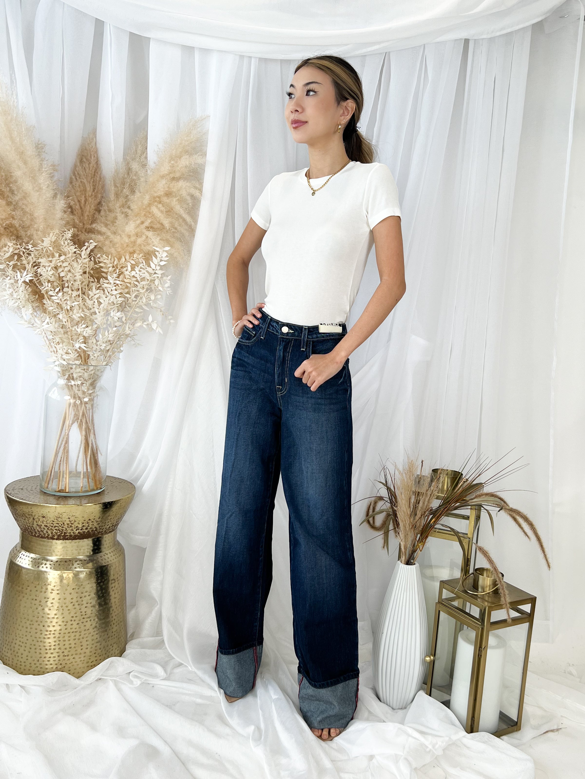 L'Agence Miley Ultra H/R Wide Leg Cuff Jean – Mikinola