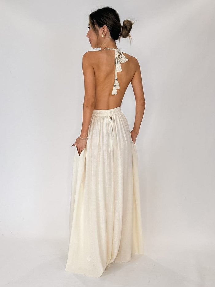 Elan Goddess Halter Maxi Dress