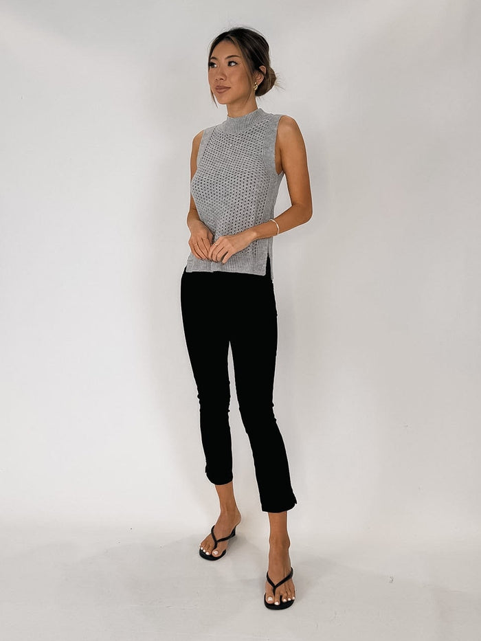 Elan Sleeveless Open Knit Mock Neck Top