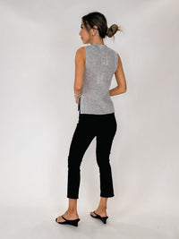 Elan Sleeveless Open Knit Mock Neck Top