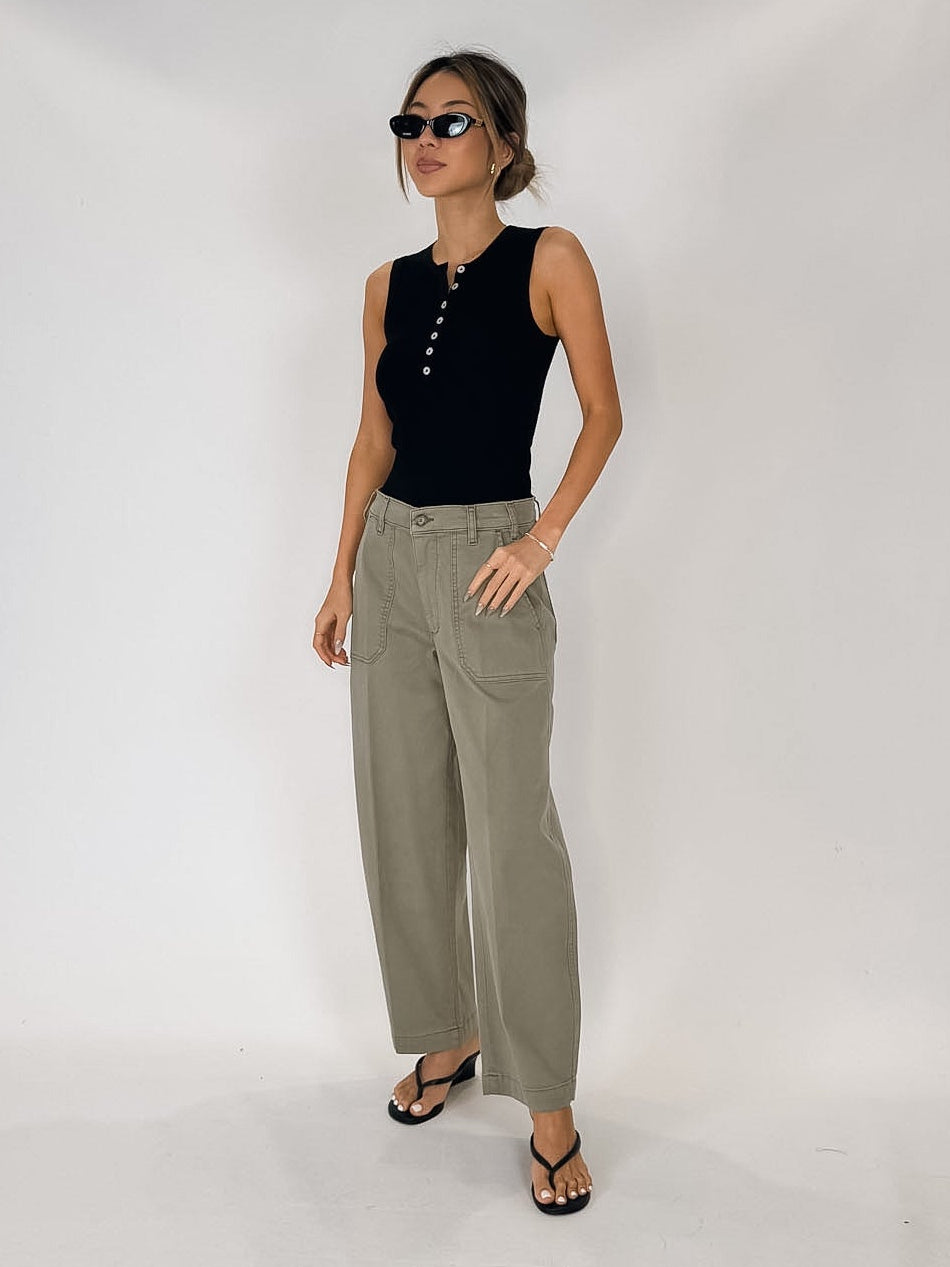perfectwhitetee Luxe Rib Crew Neck Placket Tank