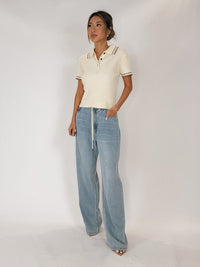 Elan Penelope S/S Collared Sweater Top