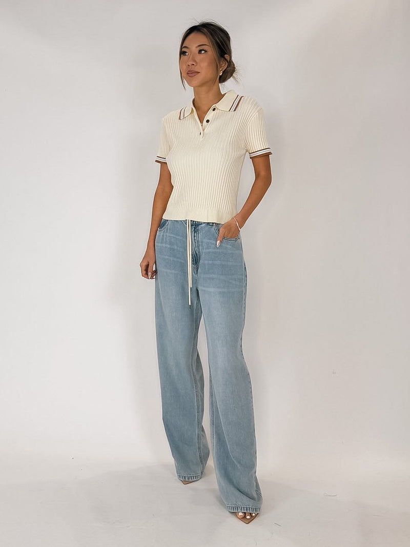 Elan Penelope S/S Collared Sweater Top