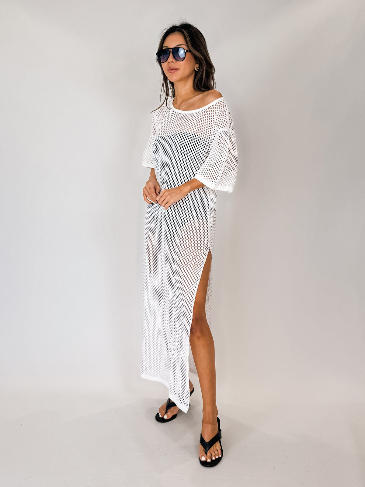 Aila Blue Perla Loose Knit Midi Dress
