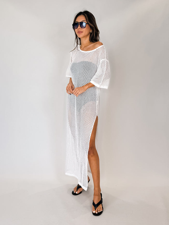 Aila Blue Perla Loose Knit Midi Dress