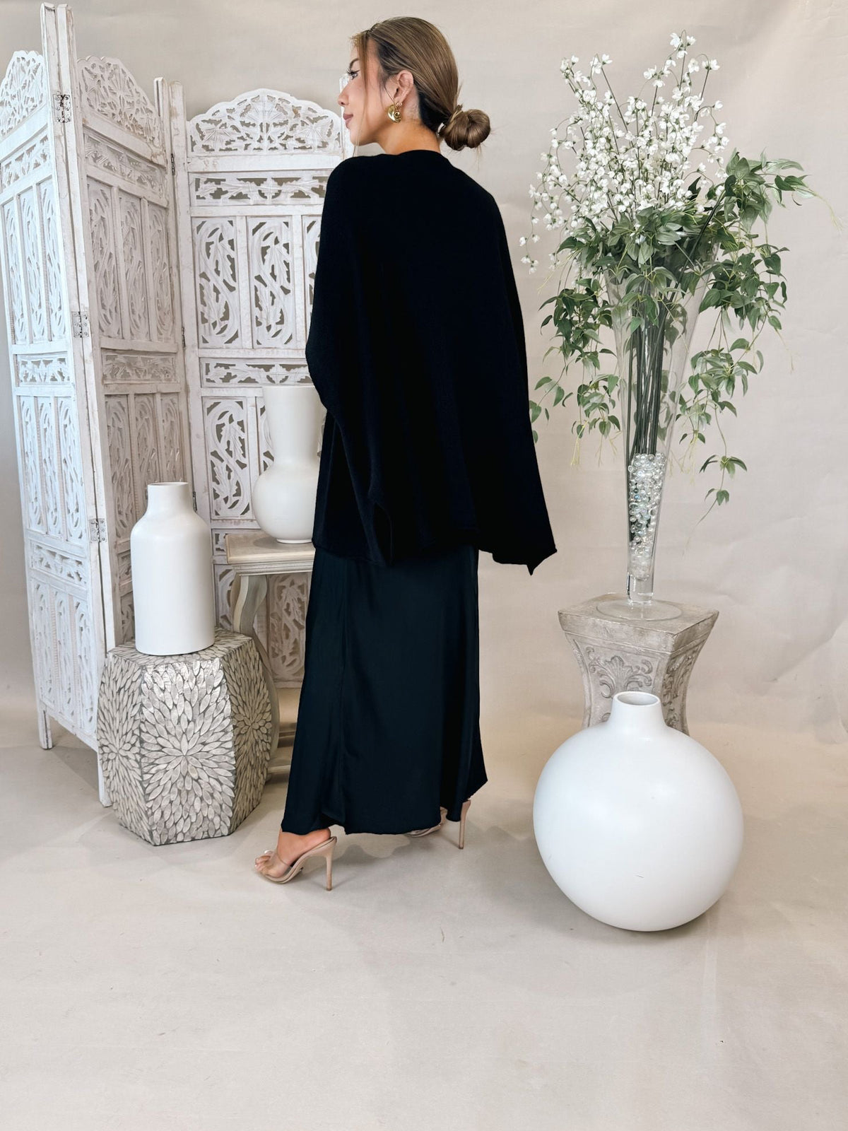 Milio Milano Silk V-Neck S/L Bias Cut Maxi Dress