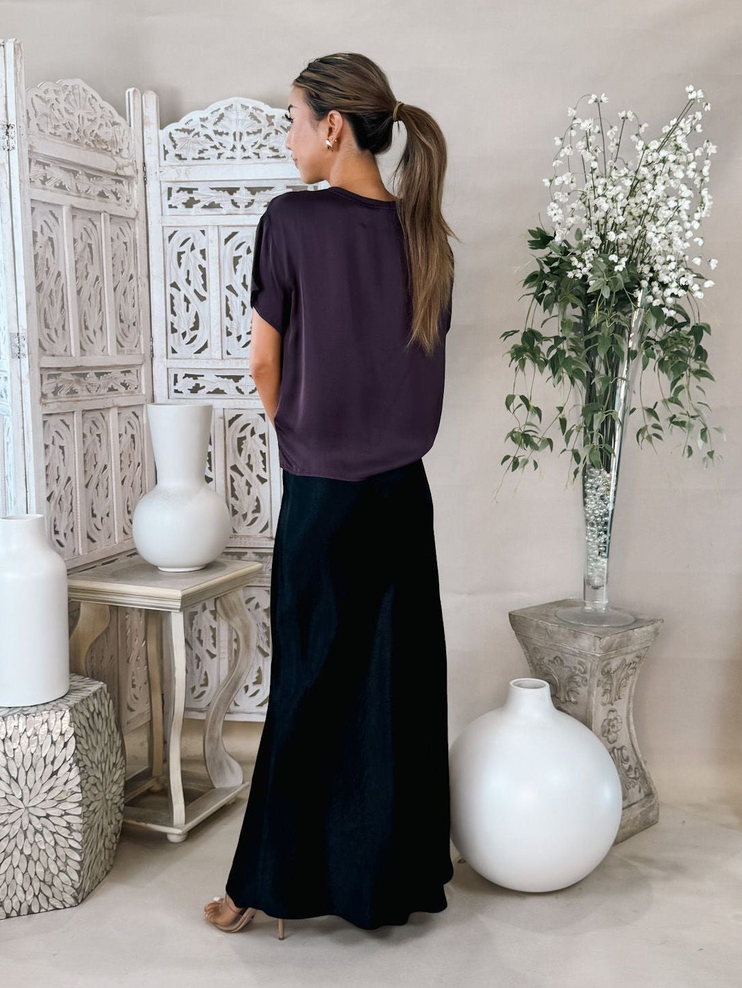Perfectwhitetee Delphine Satin SS Crew Tee
