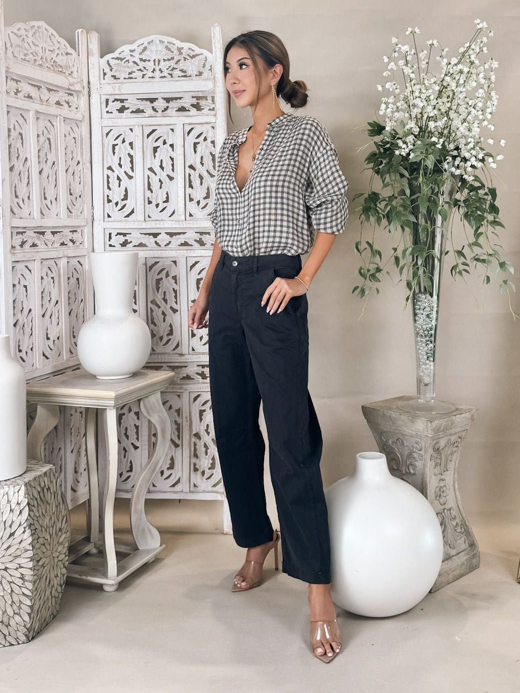 Bella Dahl Shirred Mandarin Collar Shirt