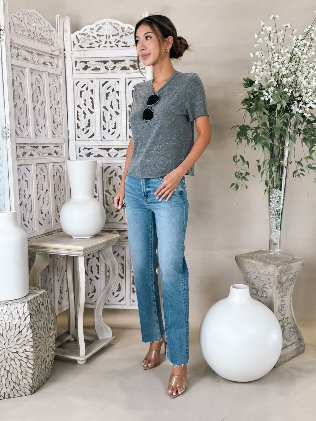 Michael Stars Jackie Raw Edge Crew Neck Tee