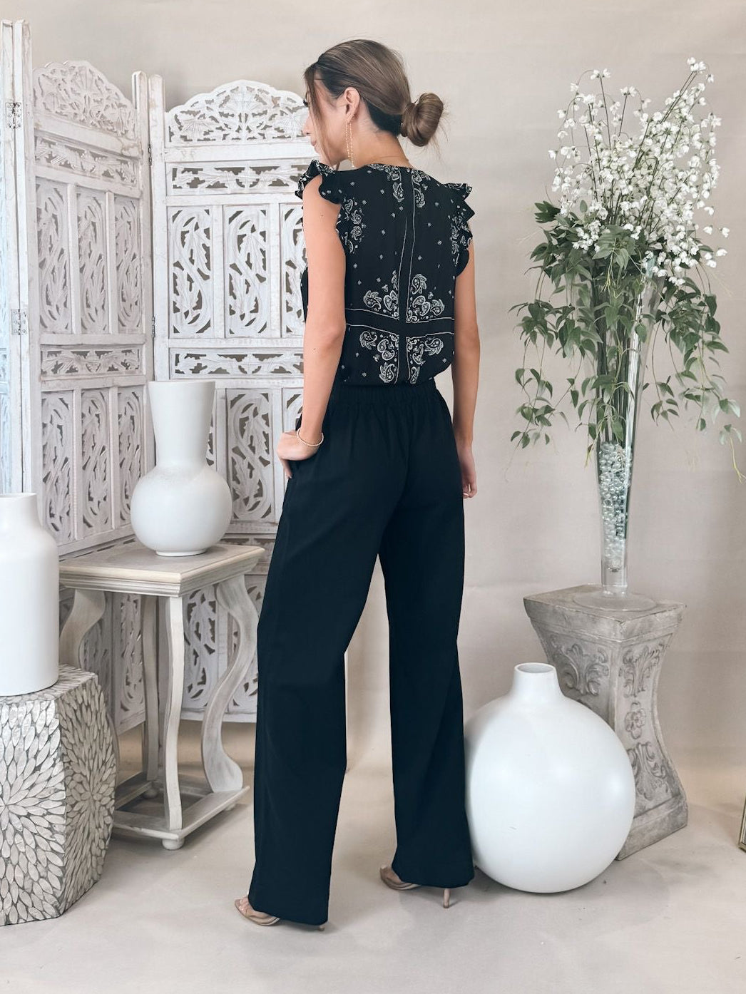 Bella Dahl Ruffle Sleeve Tie Neck Top