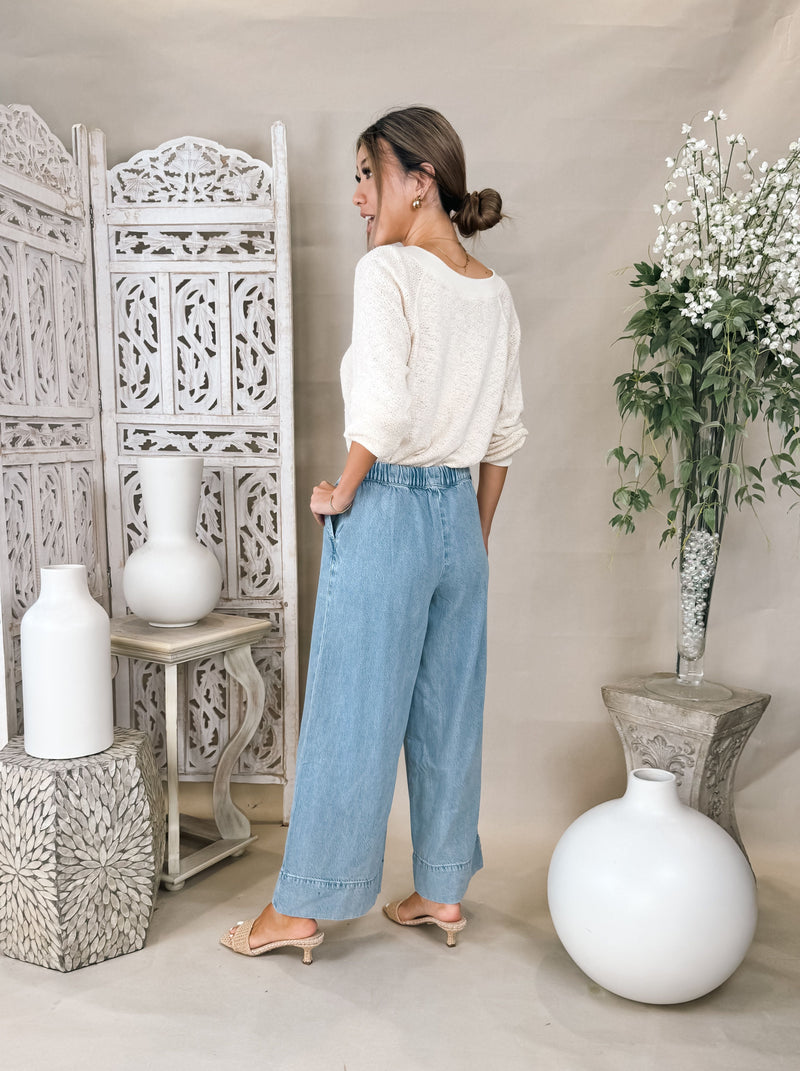 perfectwhitetee Nicolette Mesh V-Neck Sweater