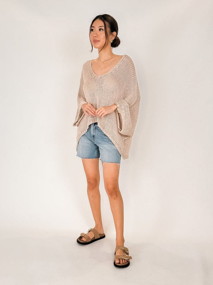 Milio Milano V-Neck Batwing Knit Crochet Top