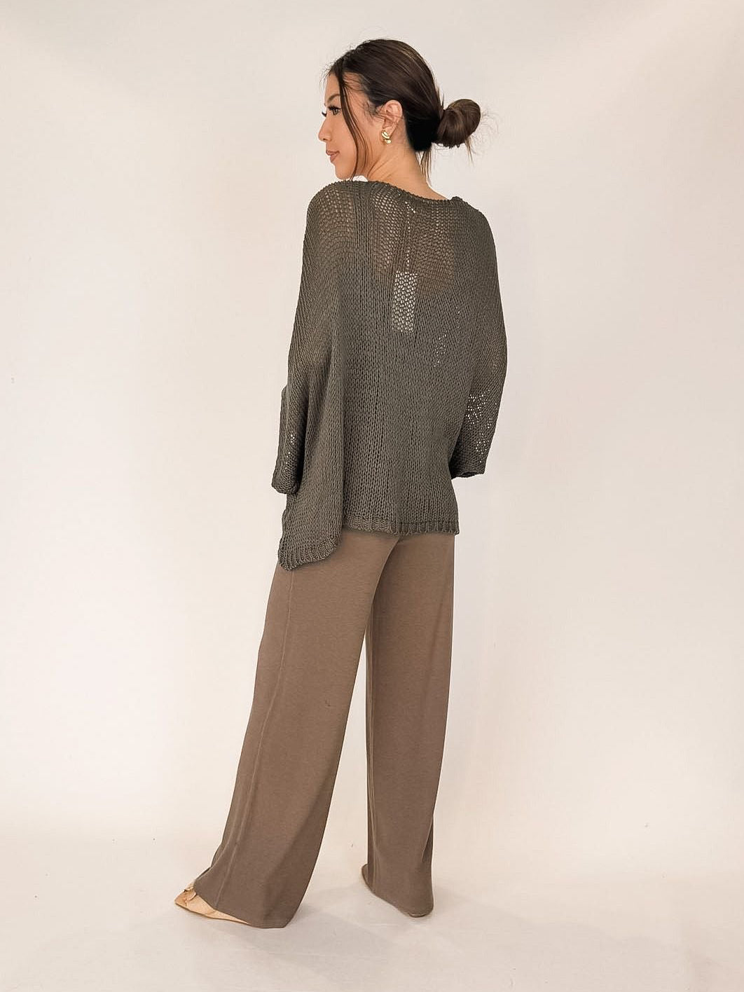 Milio Milano V-Neck Batwing Knit Crochet Top