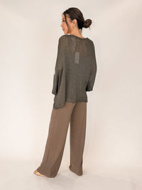 Milio Milano V-Neck Batwing Knit Crochet Top