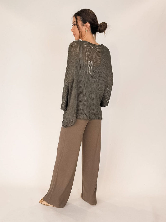 Milio Milano V-Neck Batwing Knit Crochet Top