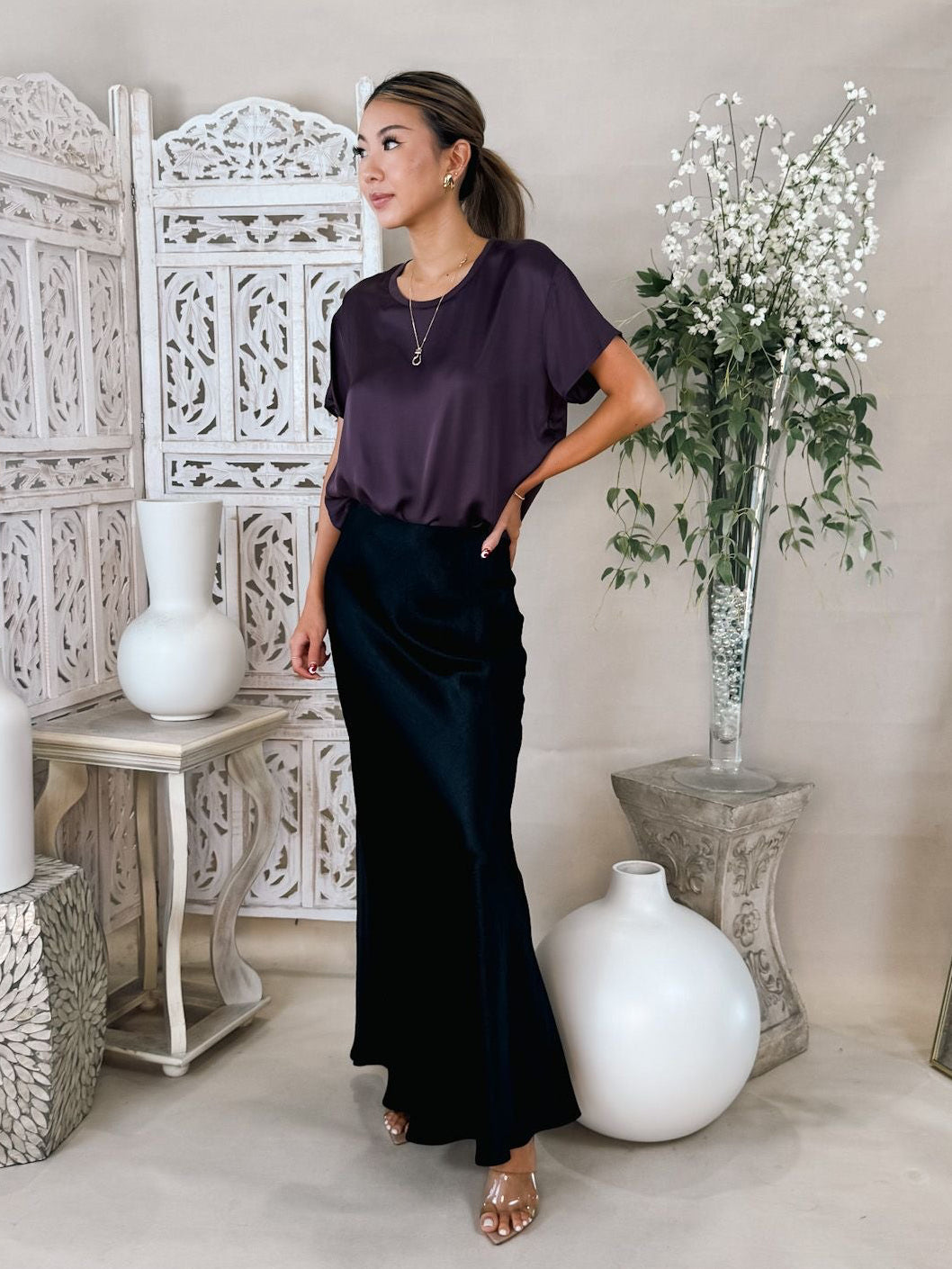 Perfectwhitetee Delphine Satin SS Crew Tee
