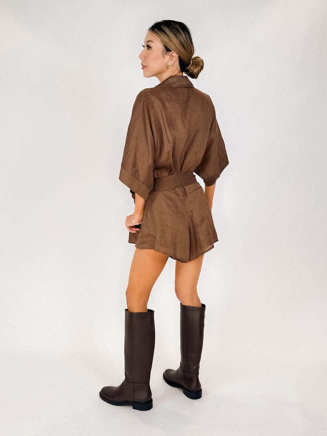 Elan 3/4 Sleeve Tie Waist Romper