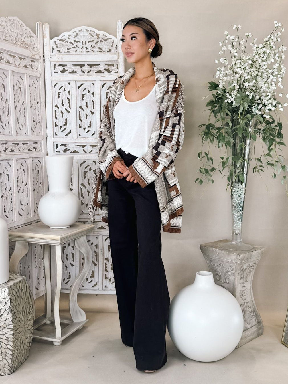 L'Agence Jair Jacquard Fringe Cardigan