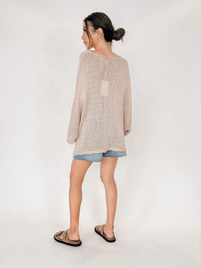 Milio Milano V-Neck Batwing Knit Crochet Top