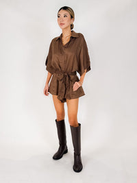 Elan 3/4 Sleeve Tie Waist Romper