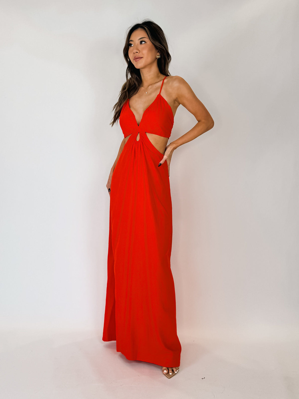 Dress To Ruched Cut-Out Linen Maxi Dress