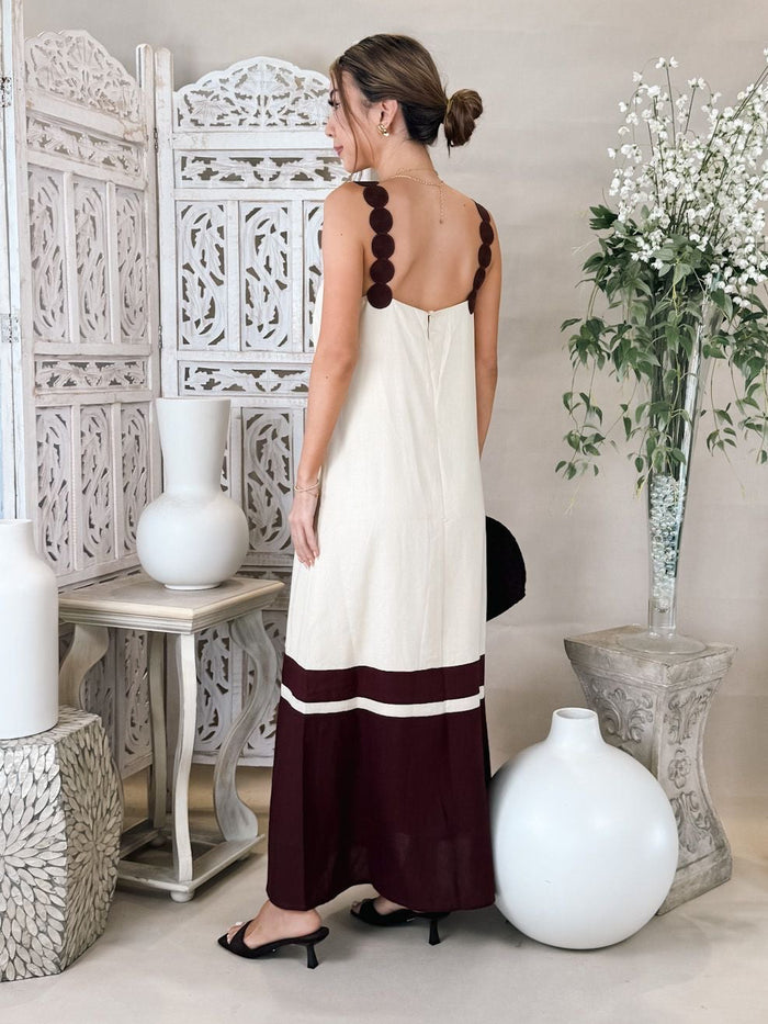 Dress To Linen Embroidered Strap Midi Dress
