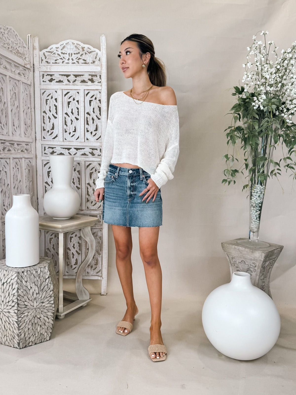 Enza Costa Linen Open Knit Bateau Sweater