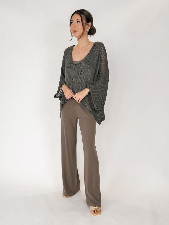 Milio Milano V-Neck Batwing Knit Crochet Top