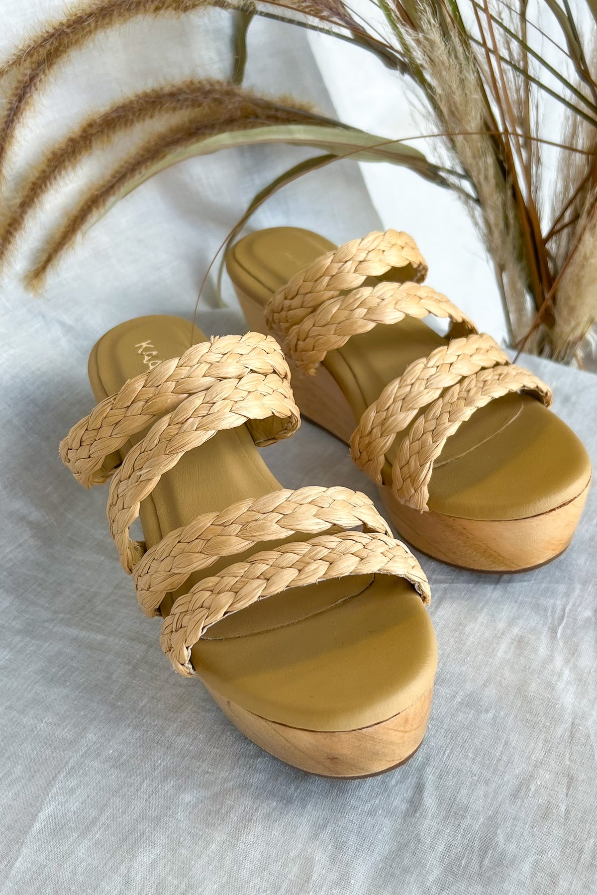 KAANAS Providencia Raffia Strappy Wood Wedge